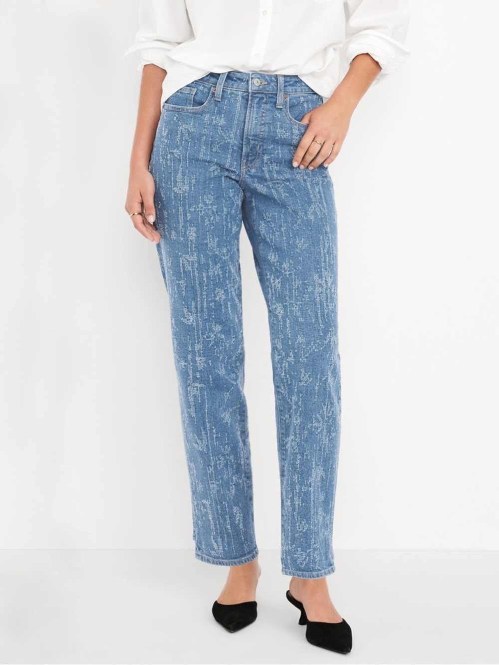 Old Navy Blue Textured Straight-Leg Jeans OG Curvy 14 NWT